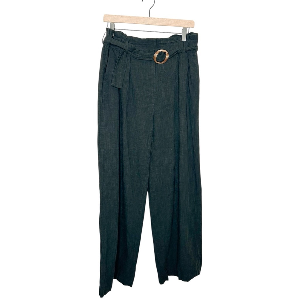 Elodie High Waist Wide Leg Cotton Blend Casual Pants Black Large‎ L